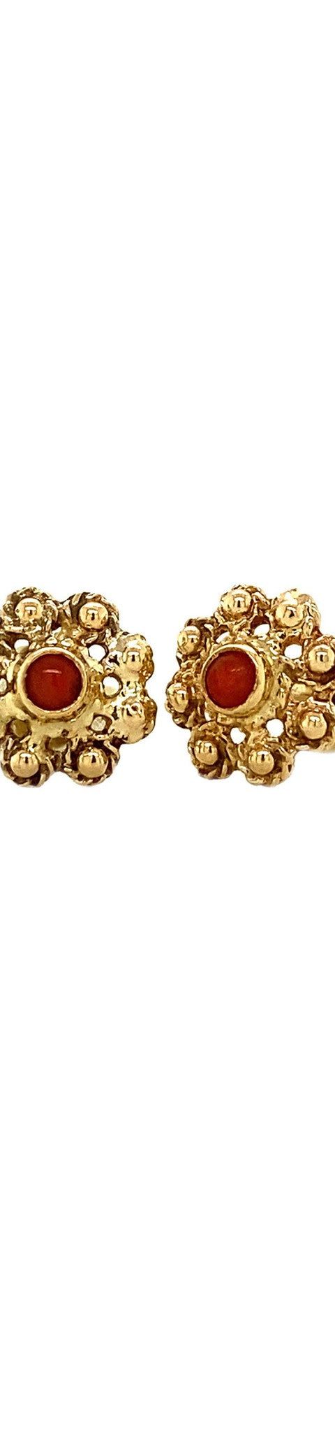 Vintage 14K Gold Stud Earrings with Red Coral